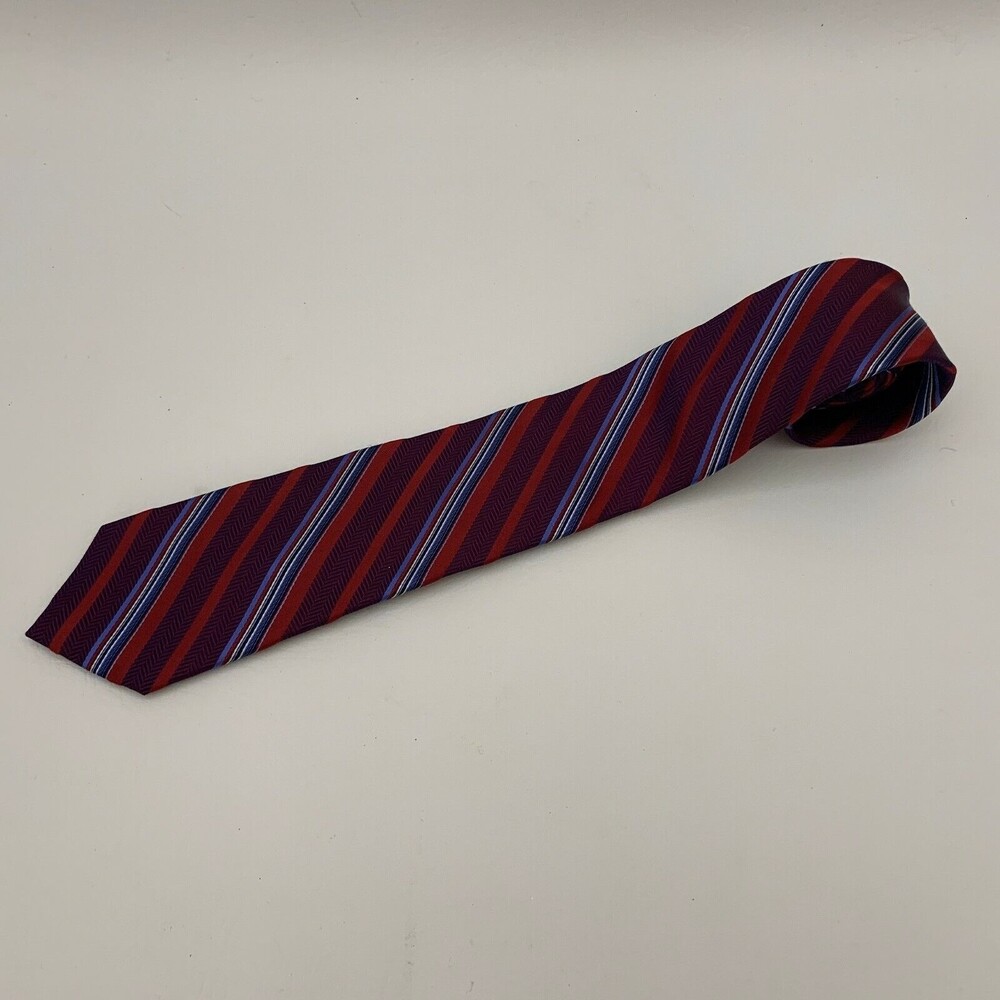 Joseph Abboud Men's Tie Necktie Striped Purple Red Blue White NWT 100% Silk